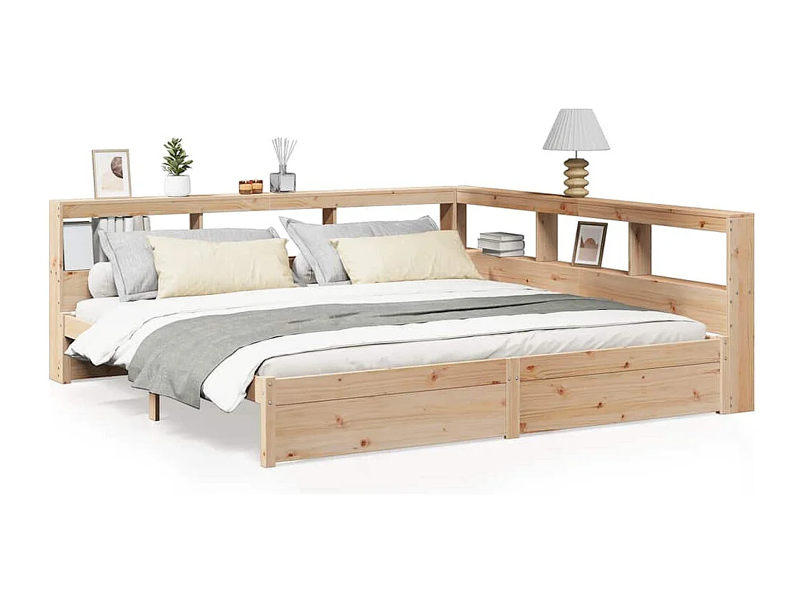 Bed met boekenkast zonder matras massief grenenhout 200x200 cm