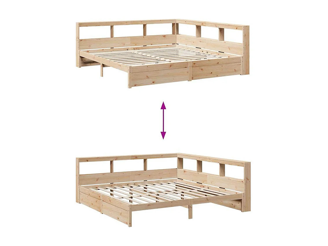 Bed met boekenkast zonder matras massief grenenhout 200x200 cm