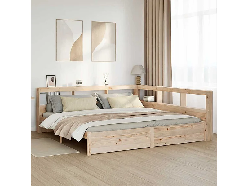 Bed met boekenkast zonder matras massief grenenhout 200x200 cm