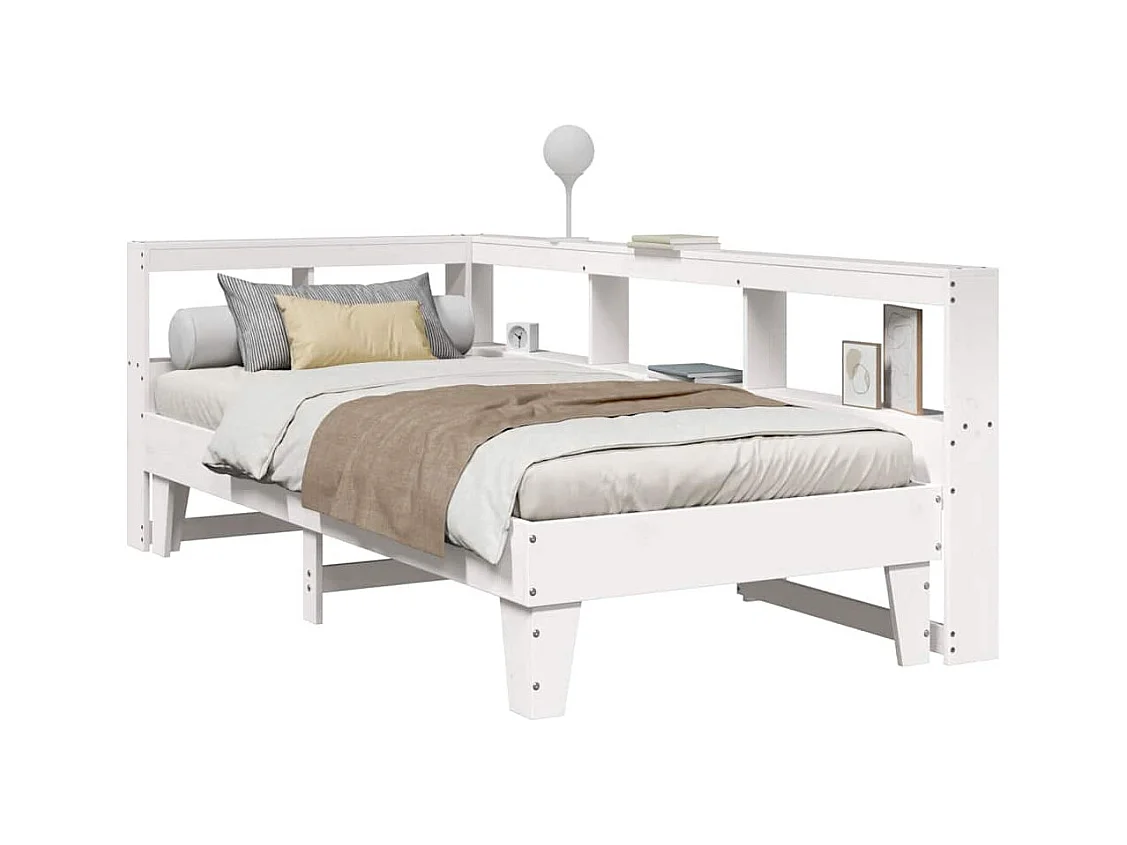 Lit bibliothèque sans matelas blanc 75x190cm bois de pin massif