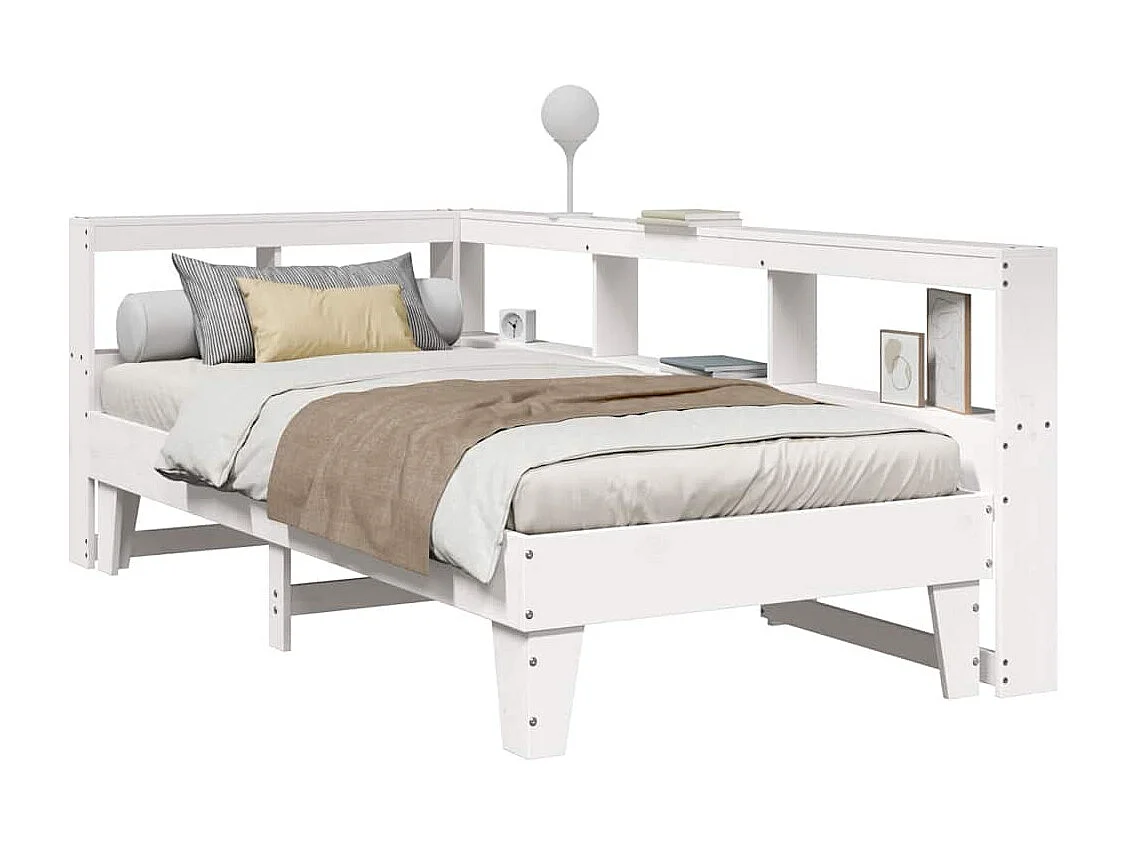 Cama com estante sem colchão 75x190 cm pinho maciço branco