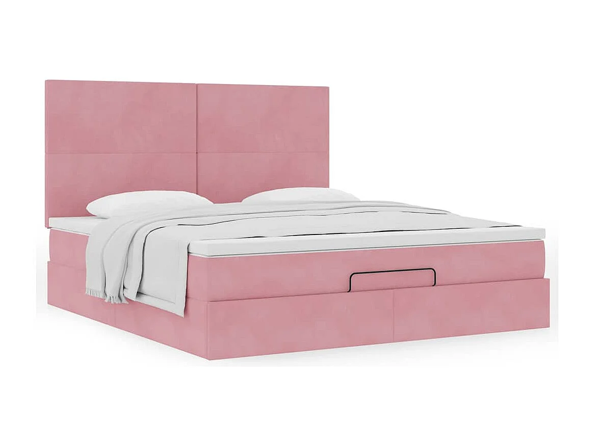 Cadre de lit ottoman avec matelas rose 160x200 cm velours
