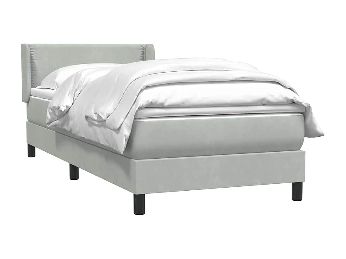 Cama box spring con colchón terciopelo gris claro 80x210 cm