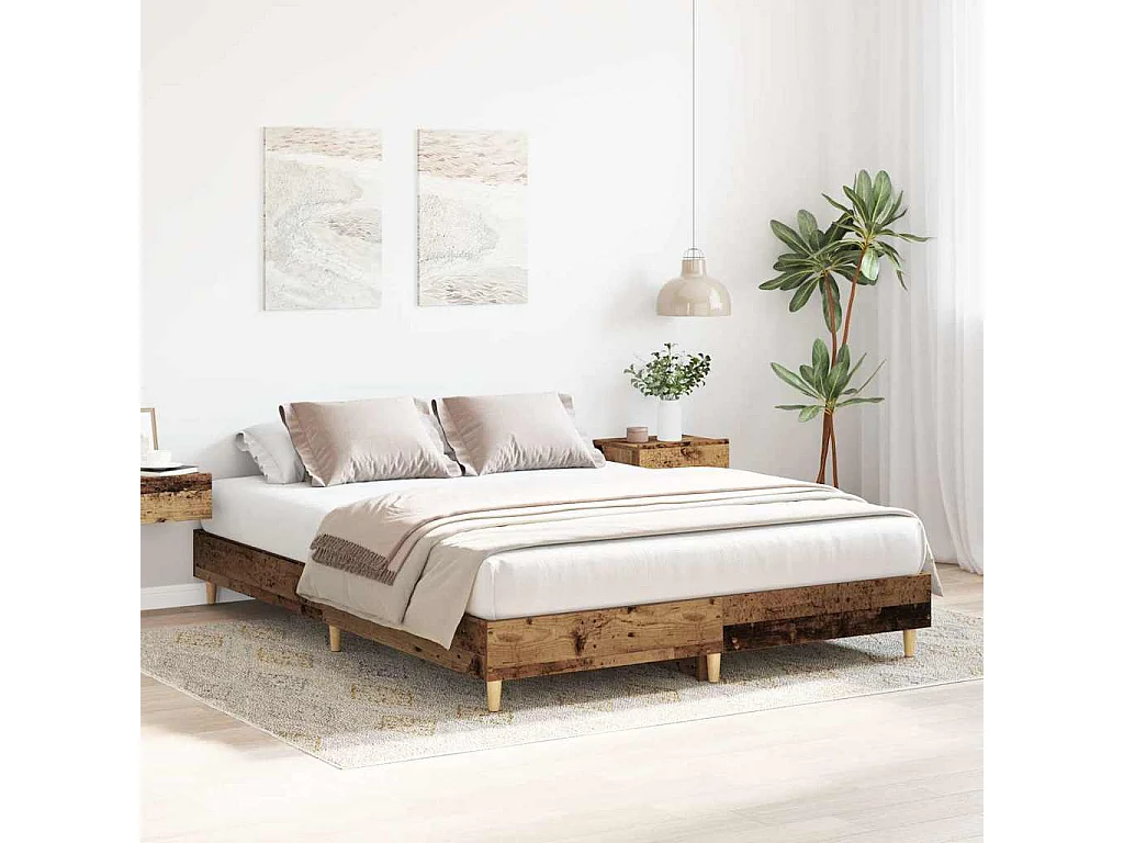 Cadre de lit sans matelas vieux bois 140x200 cm bois ingénierie