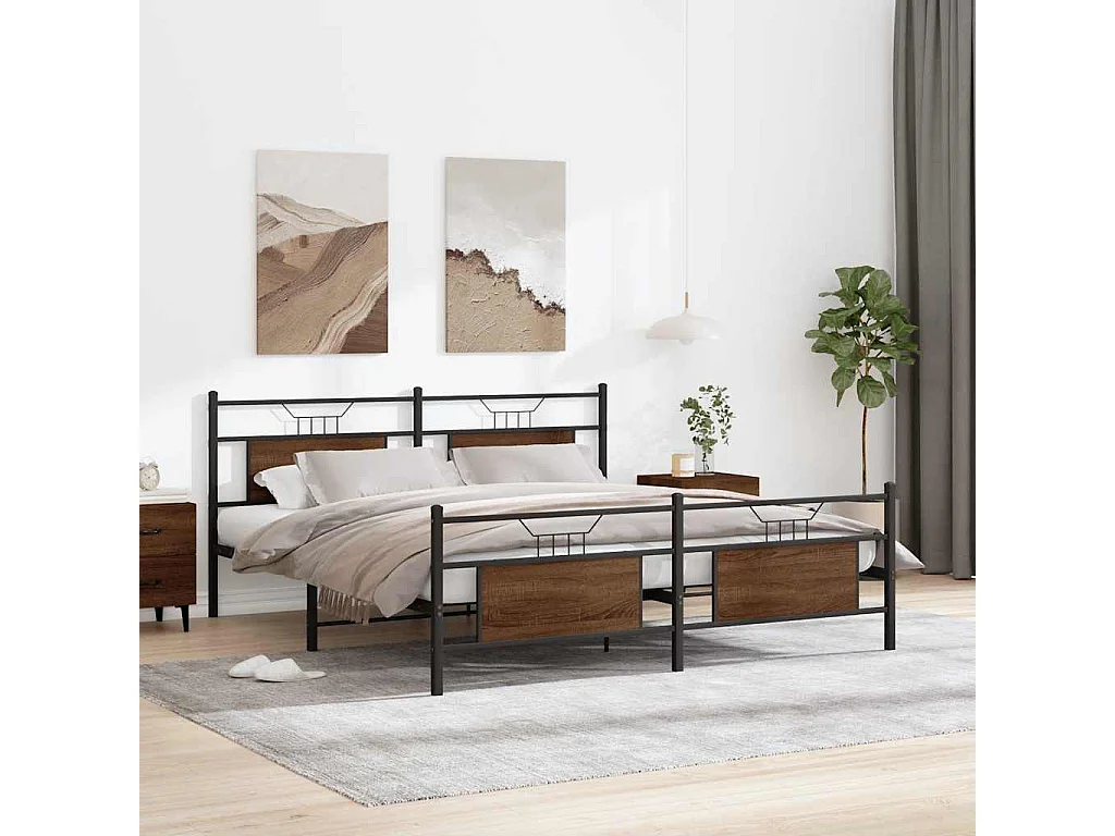 Estrutura cama sem colchão 183x213 cm metal carvalho castanho