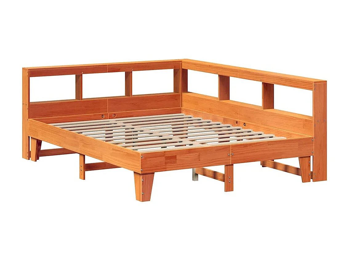 Lit bibliothèque sans matelas cire marron 150x200 cm pin massif