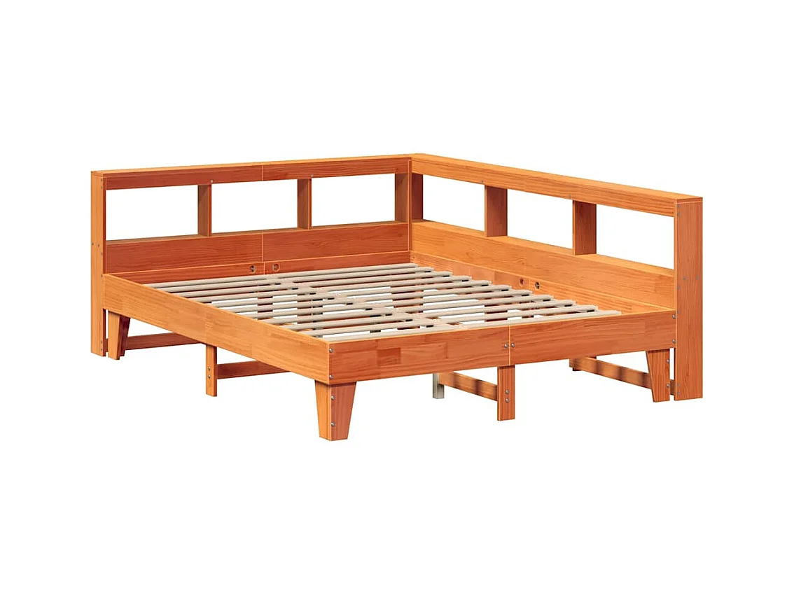 Bed met boekenkast zonder matras grenenhout wasbruin 150x200 cm