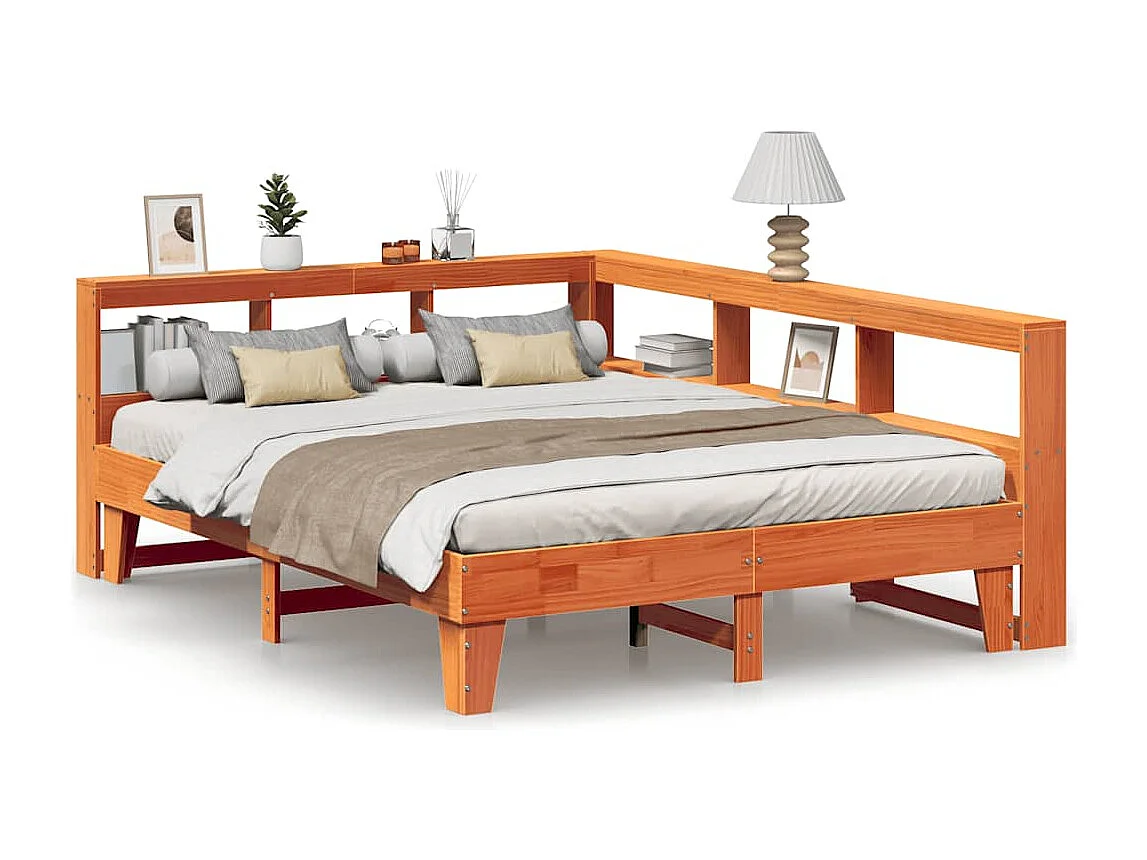 Lit bibliothèque sans matelas cire marron 150x200 cm pin massif