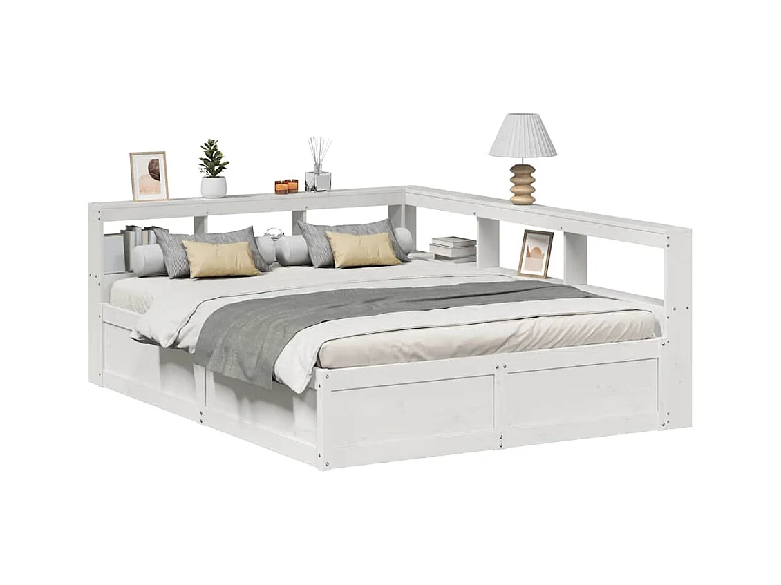 Lit bibliothèque sans matelas blanc 150x200 cm bois pin massif