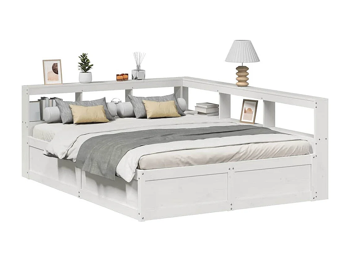 Lit bibliothèque sans matelas blanc 150x200 cm bois pin massif