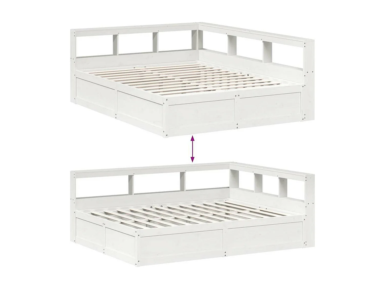 Lit bibliothèque sans matelas blanc 150x200 cm bois pin massif