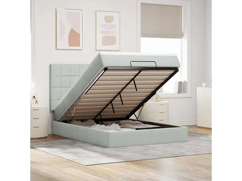 Estructura cama otomana colchones gris claro 140x190cm