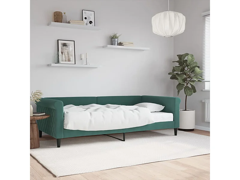 Sofá-cama com colchão 100x200 cm veludo verde-escuro