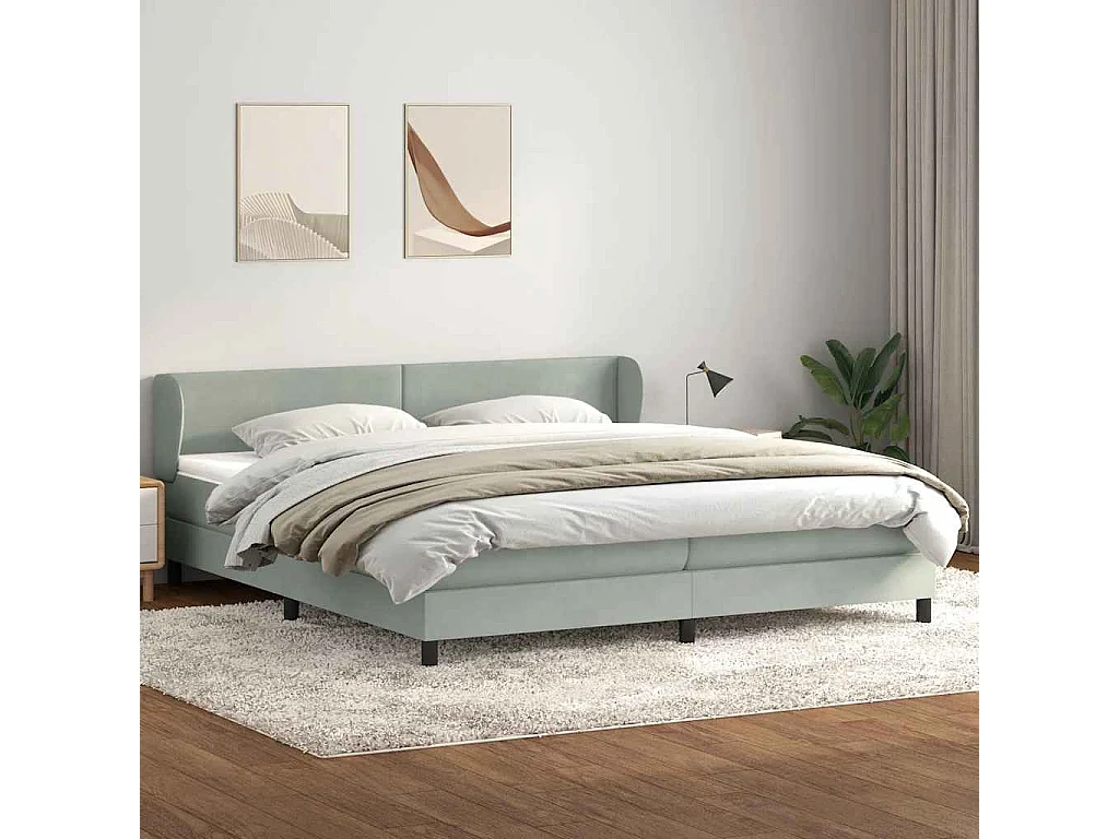Cama box spring con colchones terciopelo gris claro 180x220 cm