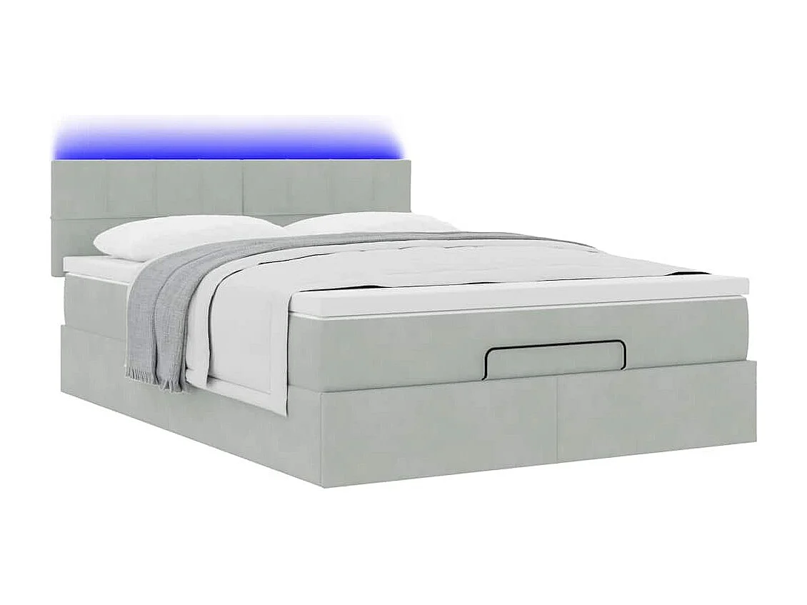Cadre de lit ottoman et matelas gris clair 140x190 velours