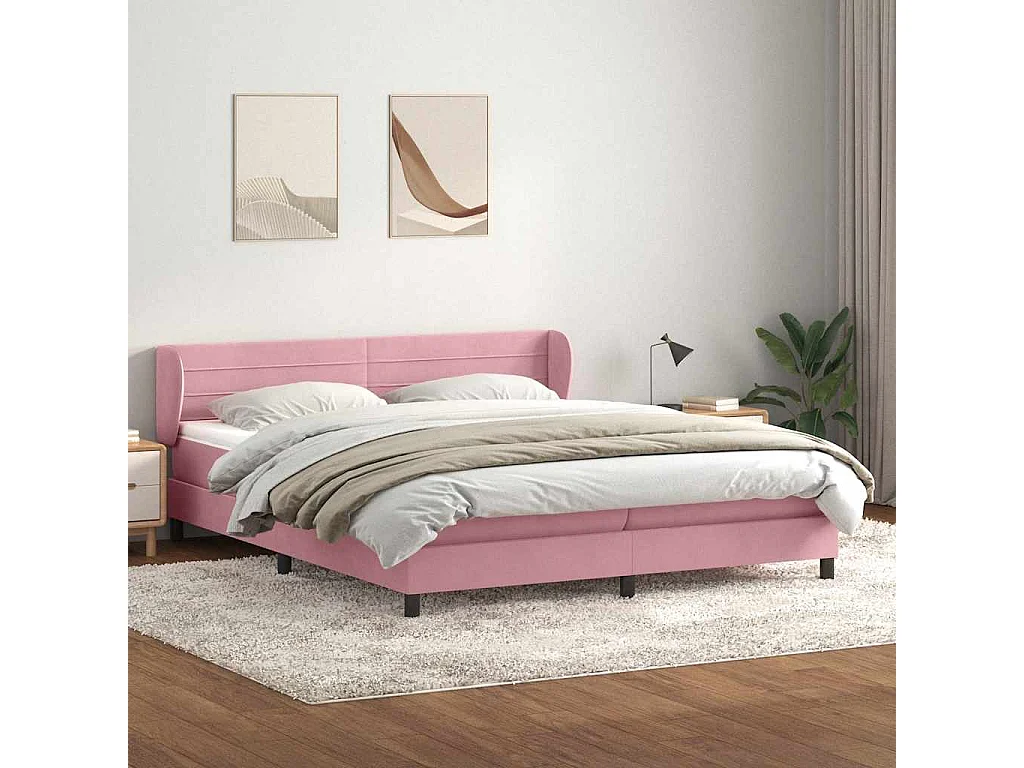 Sommier à lattes de lit avec matelas rose 180x210 cm velours