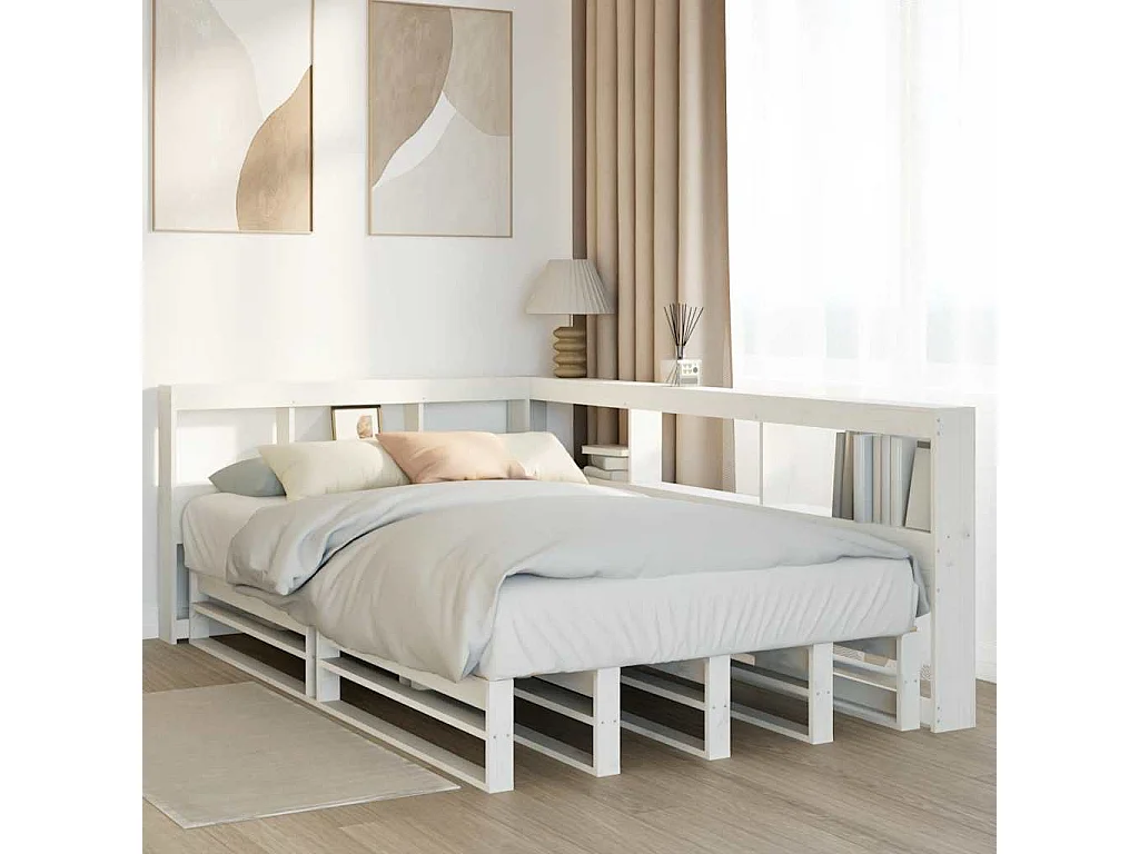 Cama con estantería sin colchón madera maciza blanca 120x190 cm