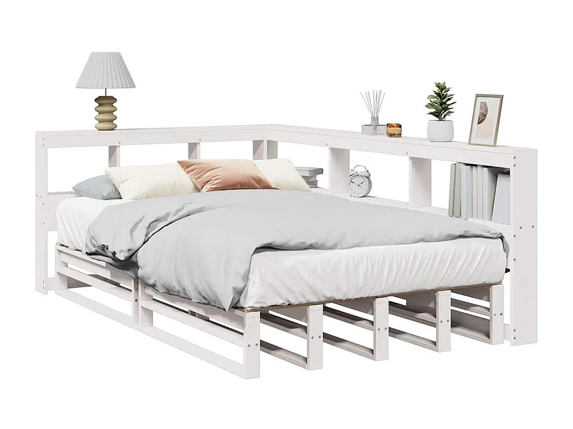 Lit bibliothèque sans matelas blanc 120x190 cm bois pin massif