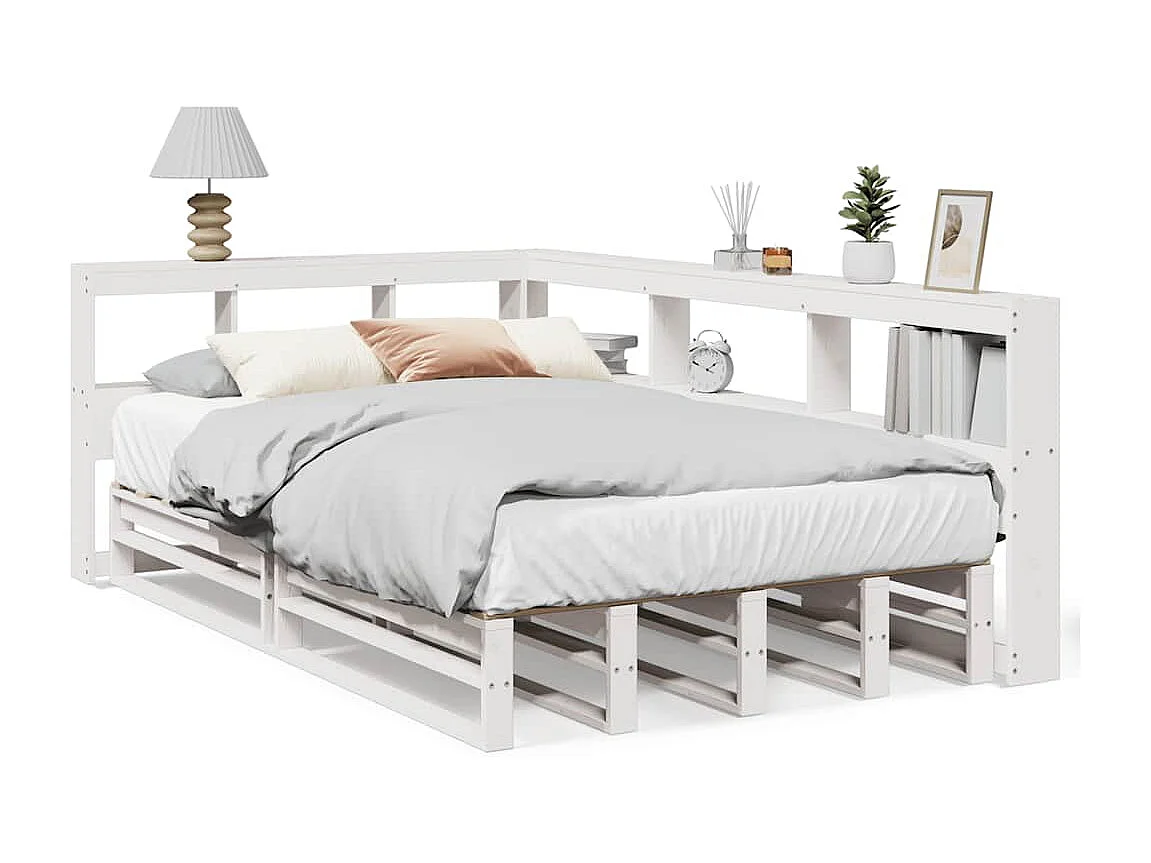 Lit bibliothèque sans matelas blanc 120x190 cm bois pin massif