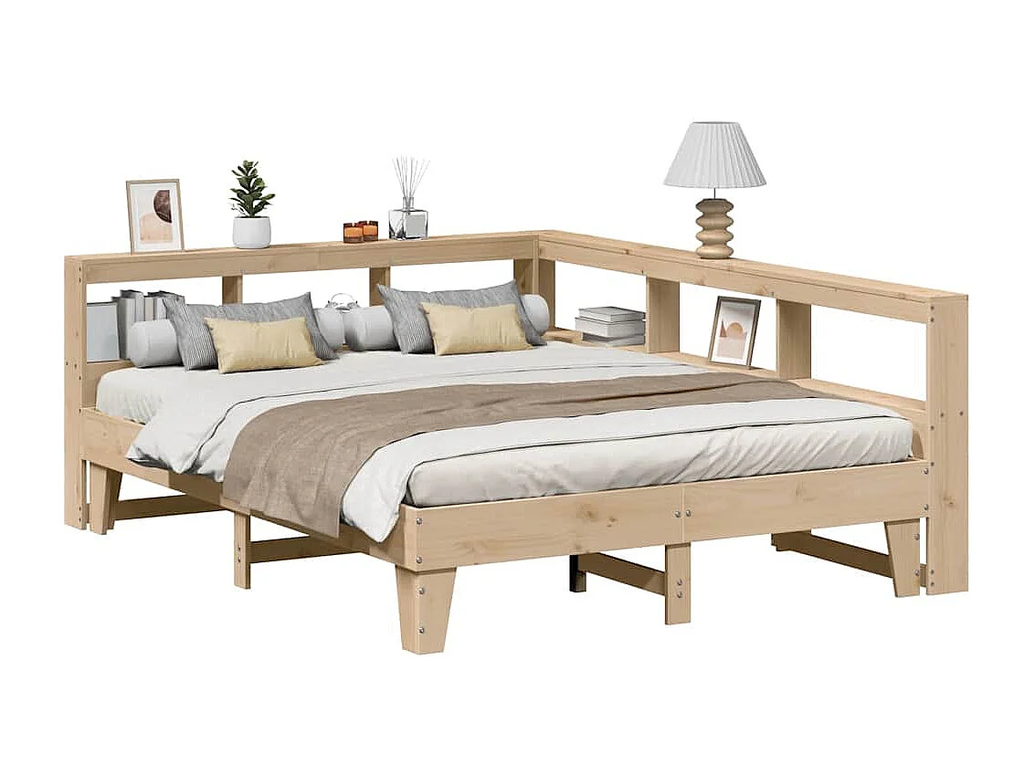 Cama con estantería sin colchón madera maciza de pino 150x200cm
