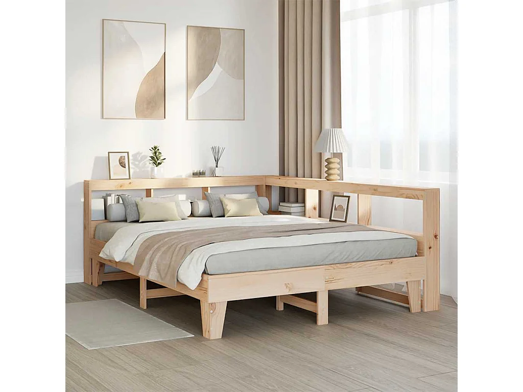 Cama con estantería sin colchón madera maciza de pino 150x200cm