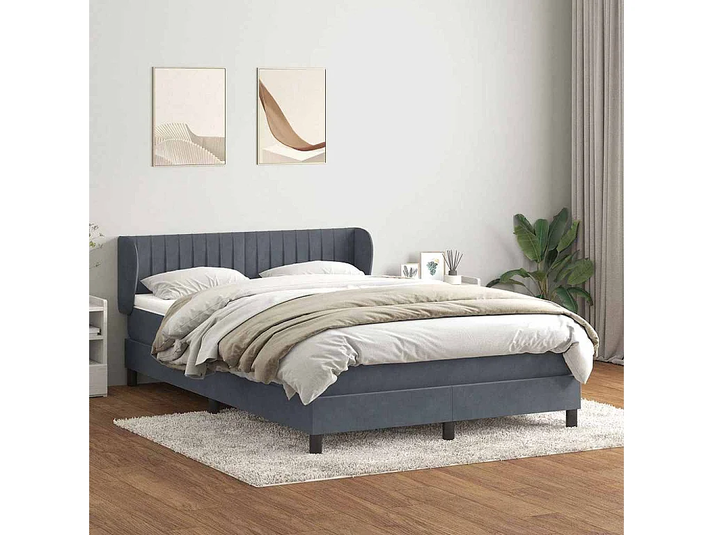 Cama box spring con colchón terciopelo gris oscuro 160x220 cm
