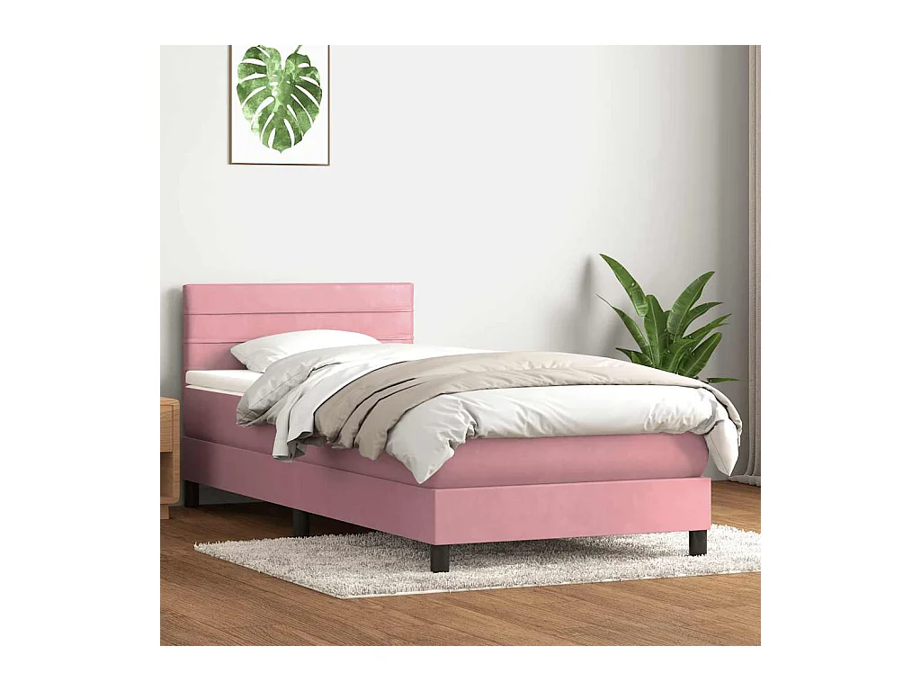 Sommier à lattes de lit avec matelas rose 80x220 cm velours