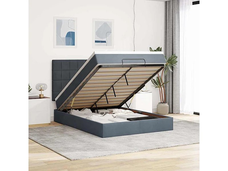 Cadre de lit ottoman avec matelas gris foncé 140x200 cm velours
