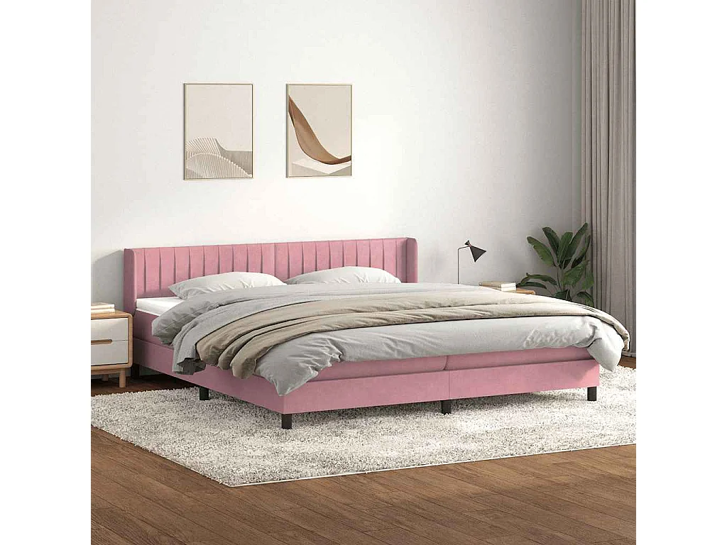 Cama com molas/colchão 180x210 cm veludo Rosa