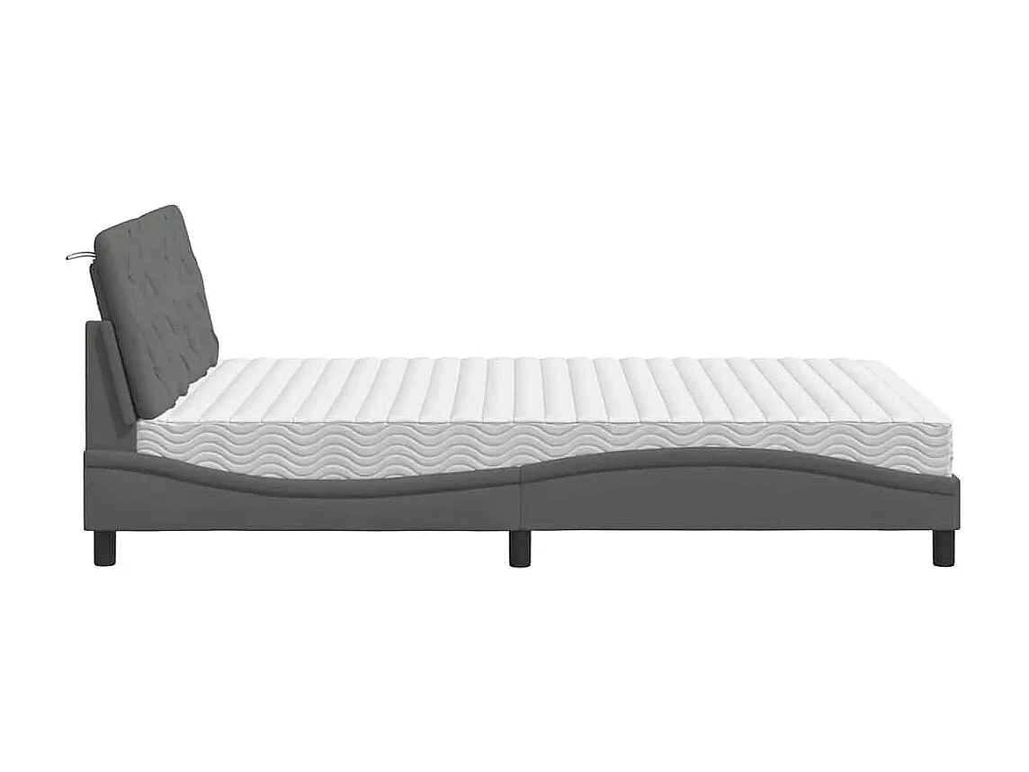 Cama con colchón tela gris oscuro 140x190 cm
