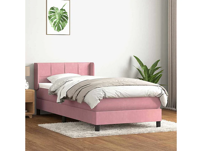 Cama box spring con colchón terciopelo rosa 90x220 cm