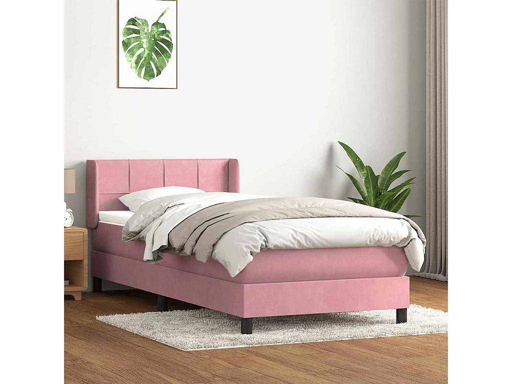 Cama box spring con colchón terciopelo rosa 90x220 cm
