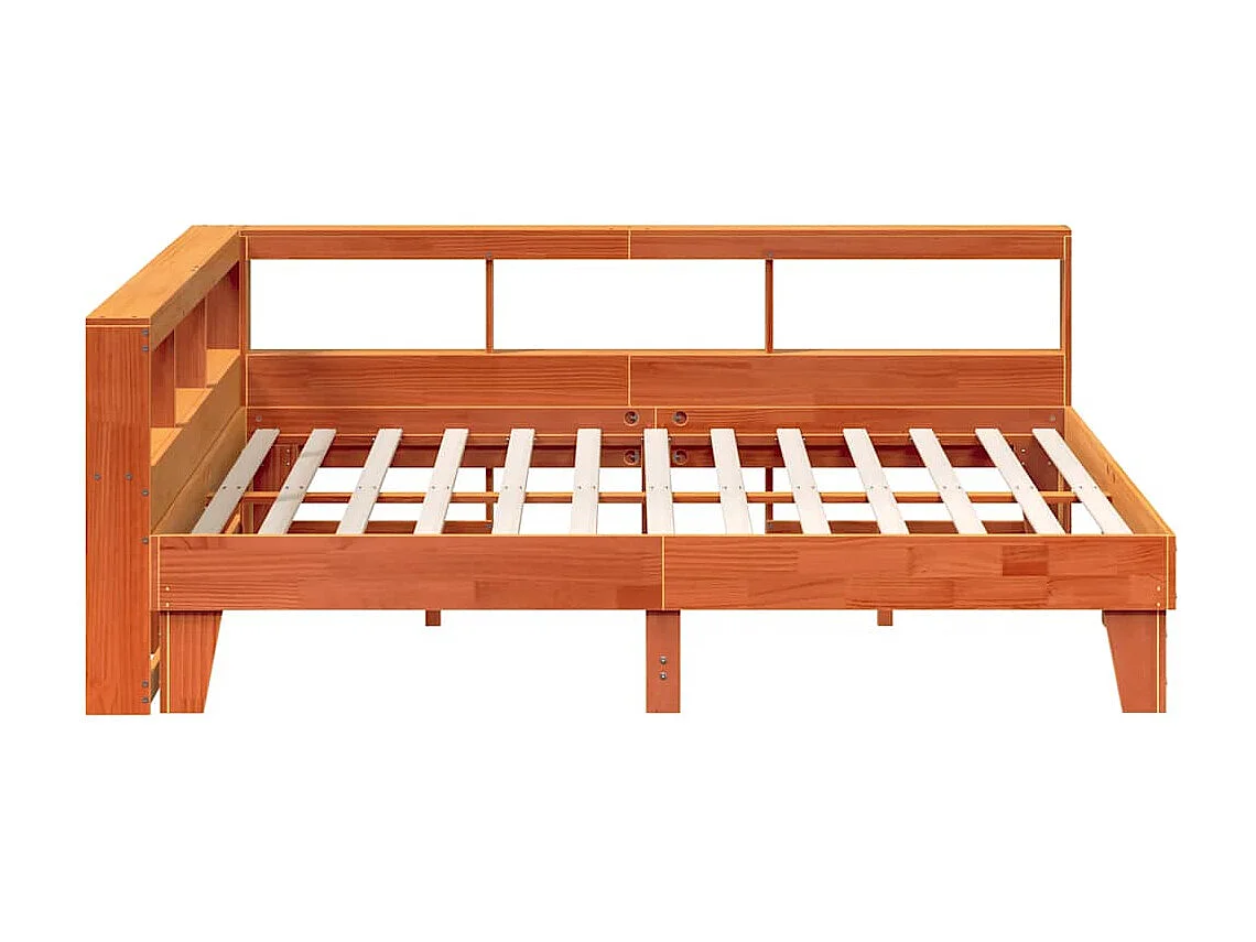 Lit bibliothèque sans matelas cire marron 200x200 cm pin massif