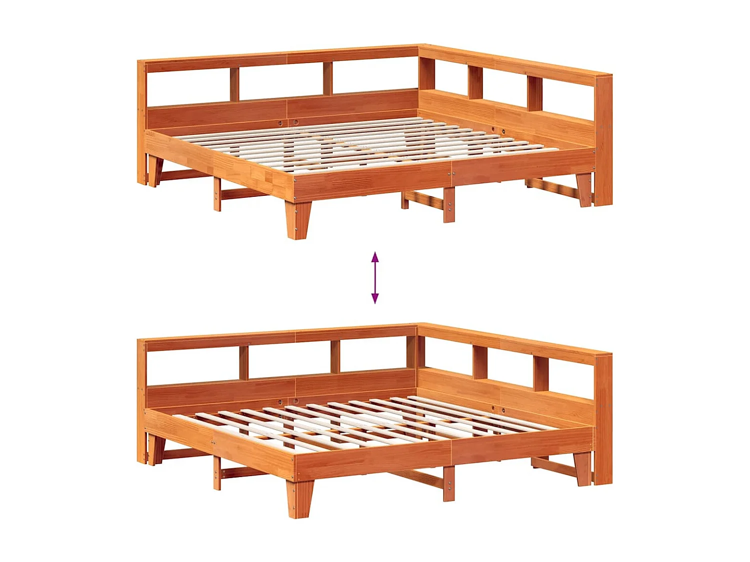 Lit bibliothèque sans matelas cire marron 200x200 cm pin massif