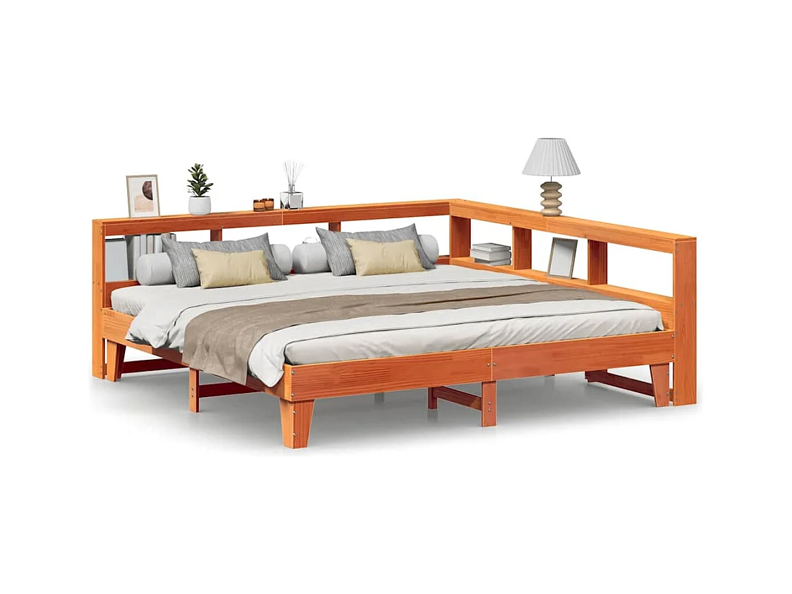 Cama con estantería sin colchón madera maciza marrón 200x200 cm