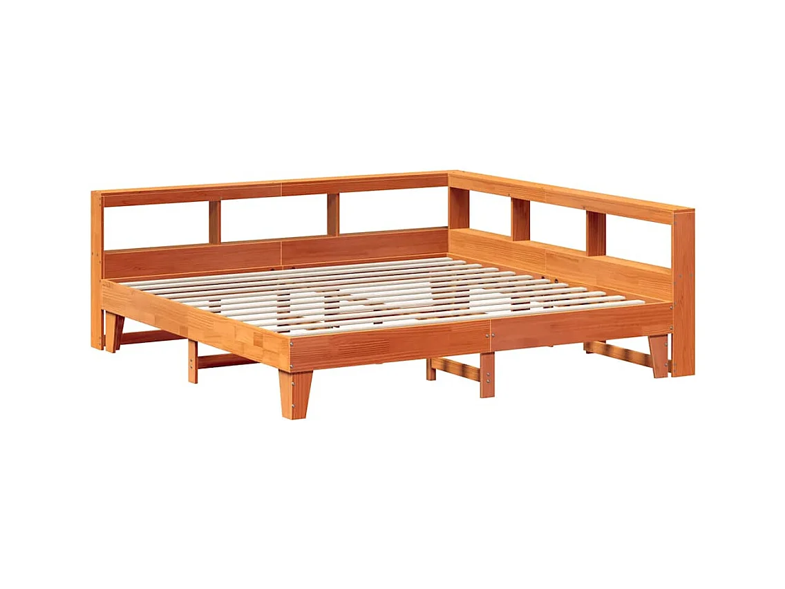 Cama con estantería sin colchón madera maciza marrón 200x200 cm