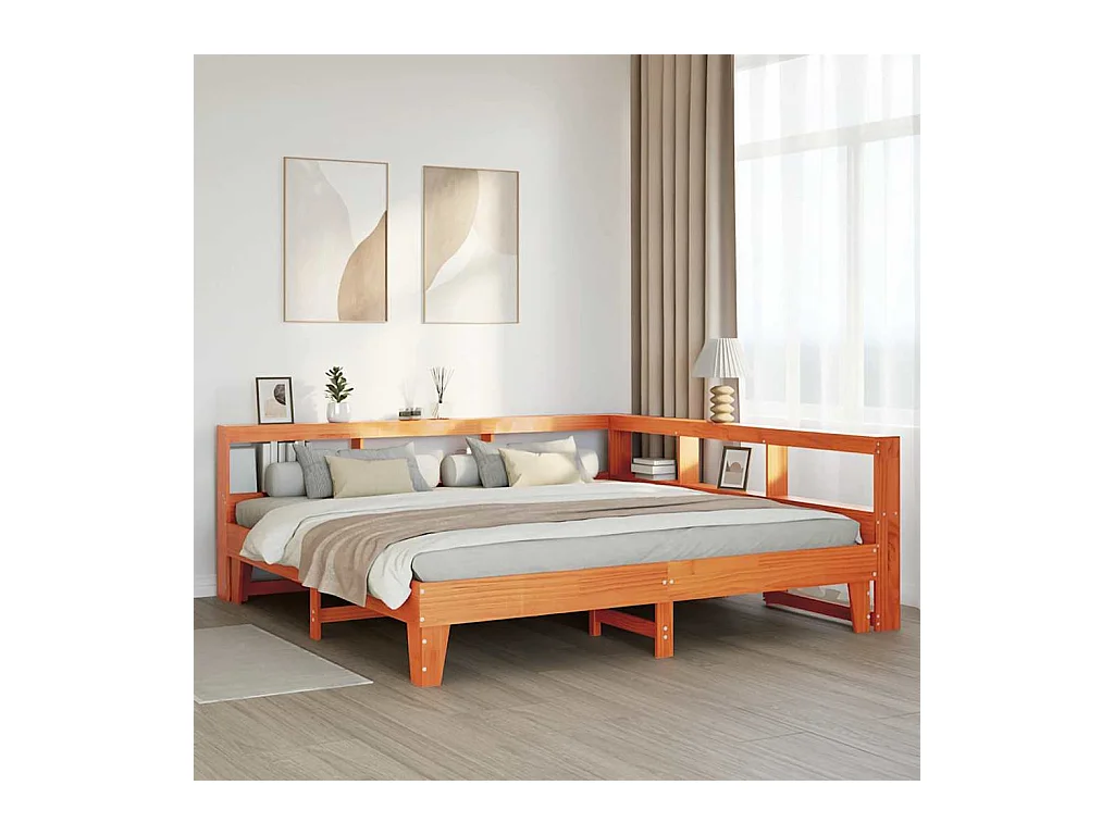 Cama con estantería sin colchón madera maciza marrón 200x200 cm