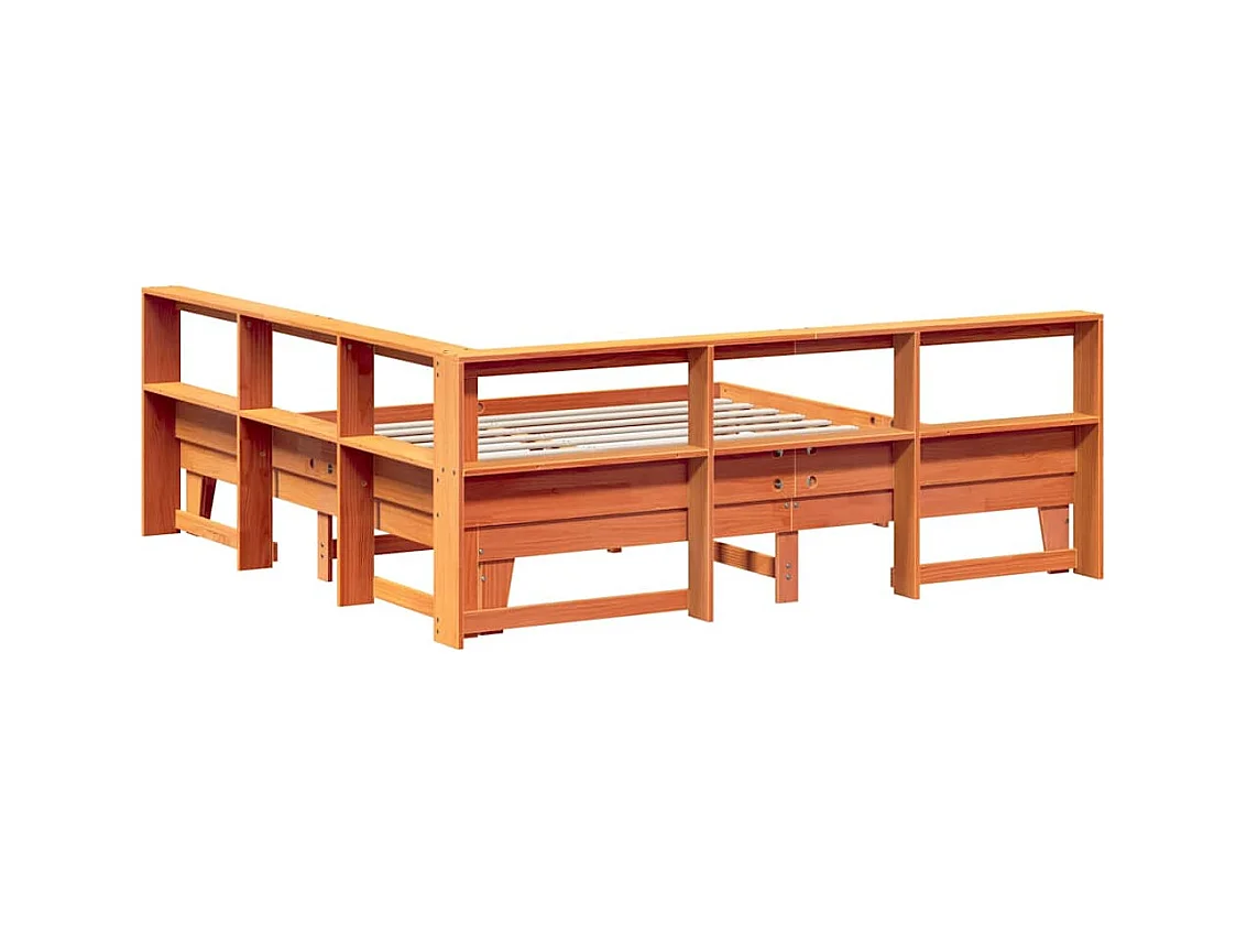 Cama con estantería sin colchón madera maciza marrón 200x200 cm