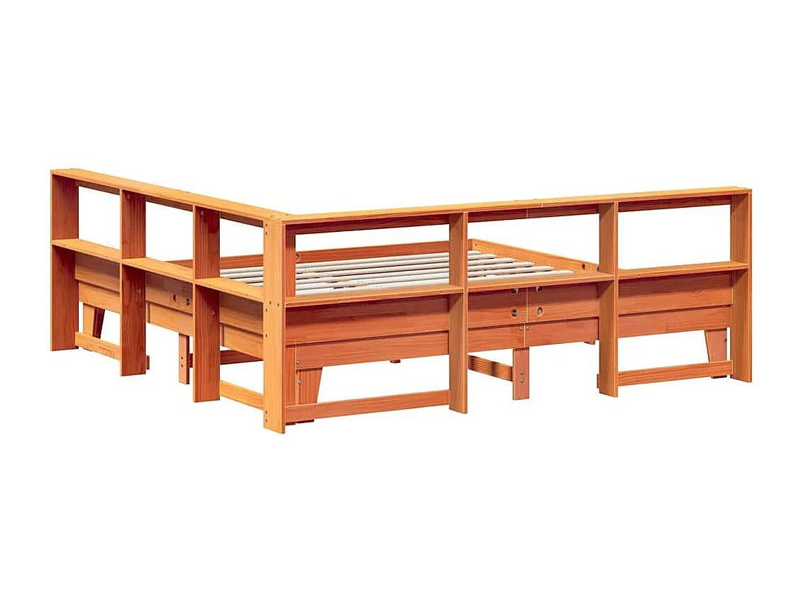 Bed met boekenkast zonder matras grenenhout wasbruin 200x200 cm