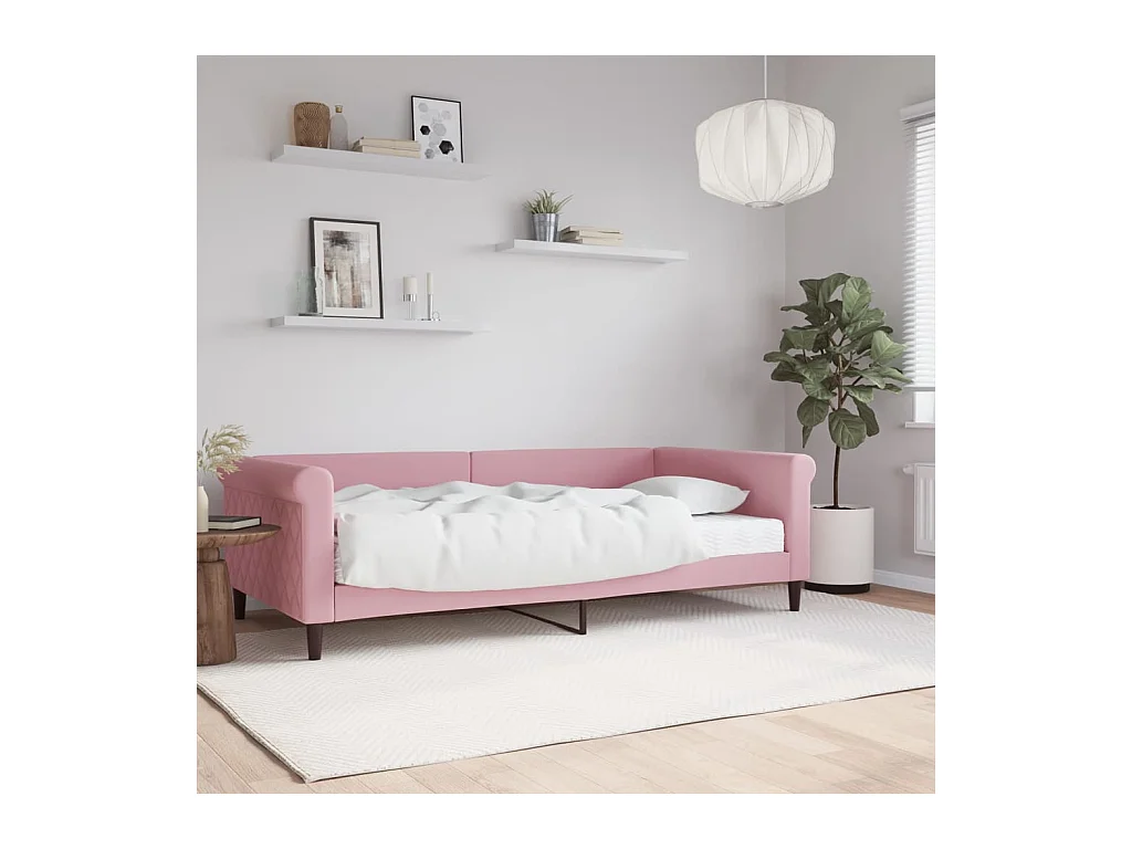Lit de jour avec matelas rose 100x200 cm velours