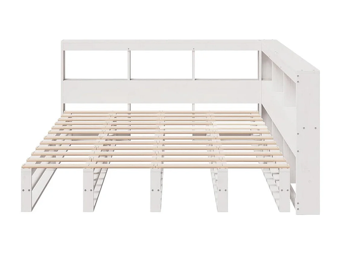 Cama con estantería sin colchón madera maciza blanca 140x200 cm