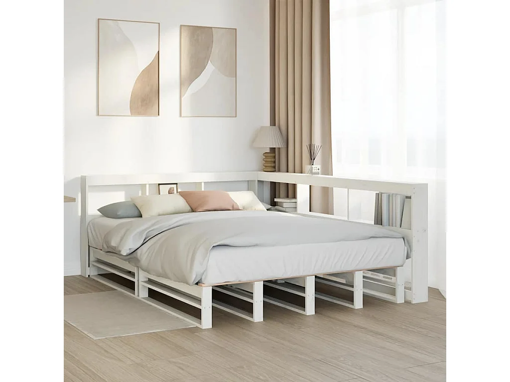 Cama com estante sem colchão 140x200 cm pinho maciço branco