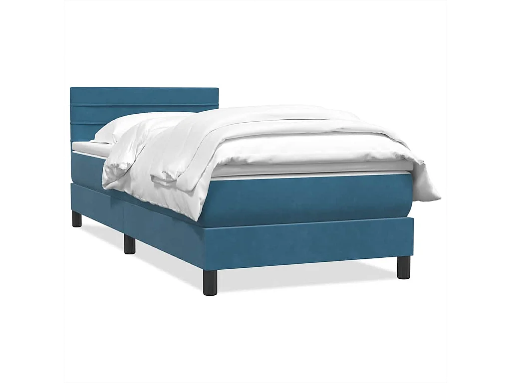 Cama box spring con colchón terciopelo azul oscuro 90x210 cm