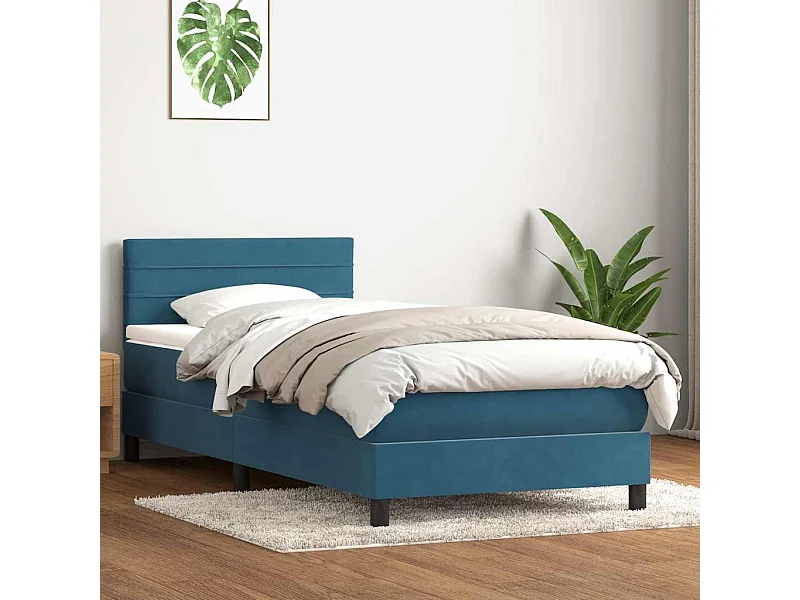 Cama box spring con colchón terciopelo azul oscuro 90x210 cm