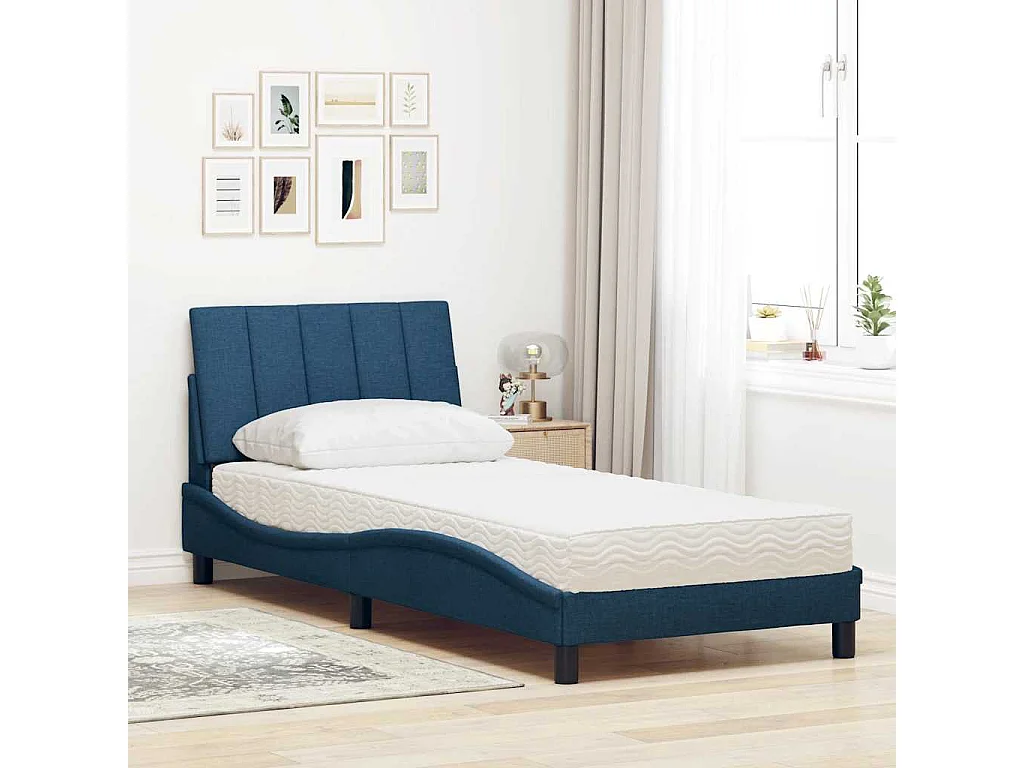 Lit avec matelas bleu 80x200 cm tissu