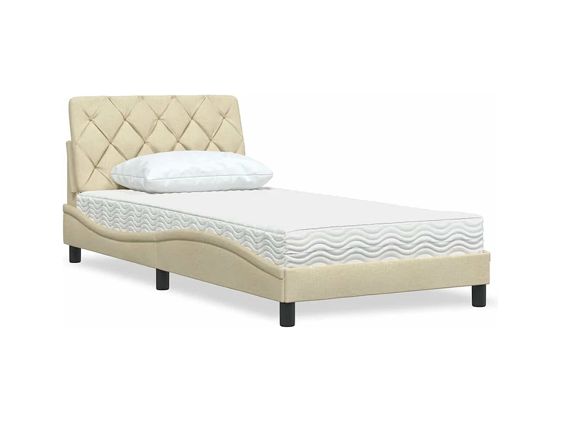 Cama com colchão 100x200 cm tecido cor creme