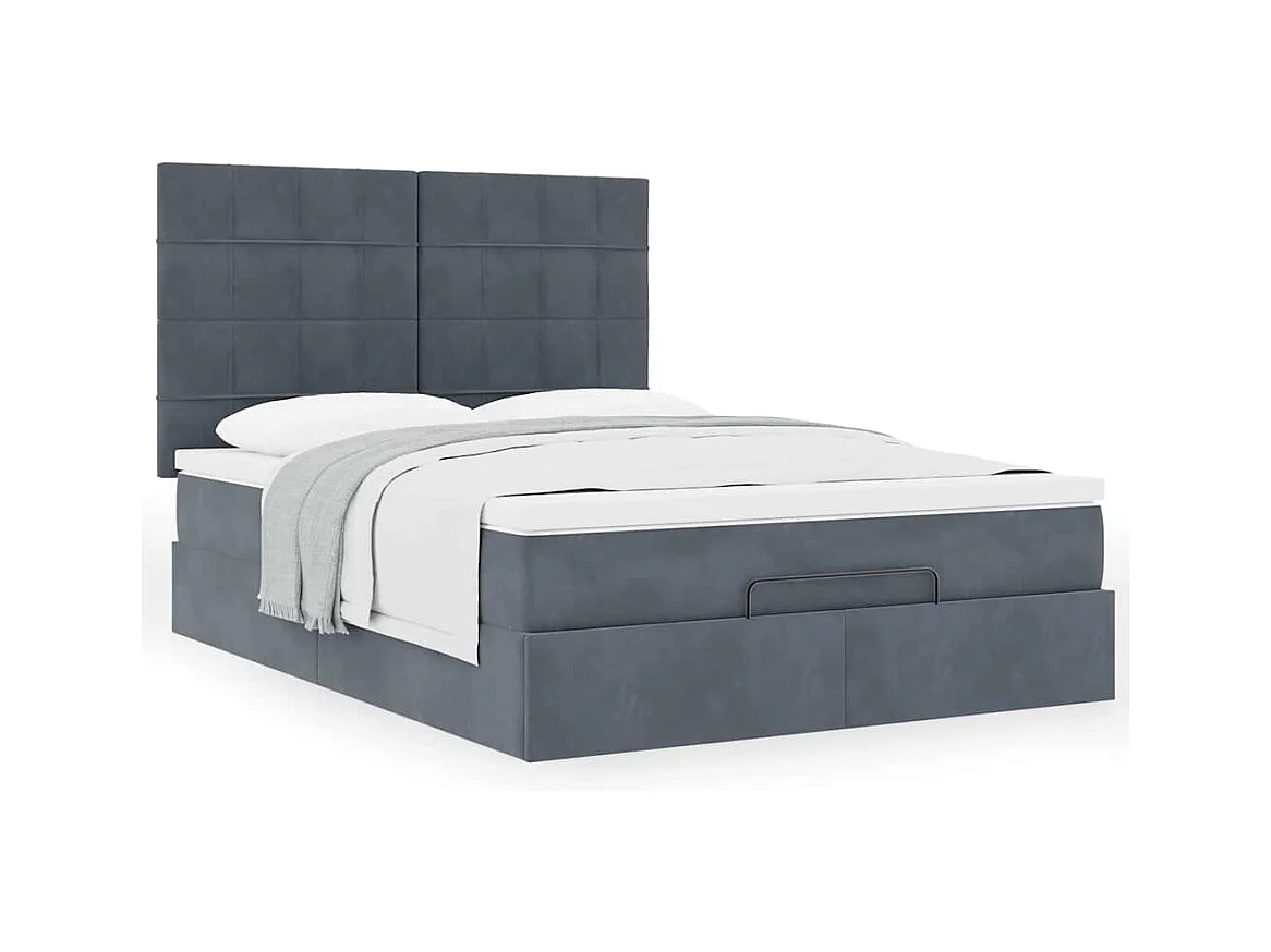 Cadre de lit ottoman avec matelas gris foncé 140x190 cm velours