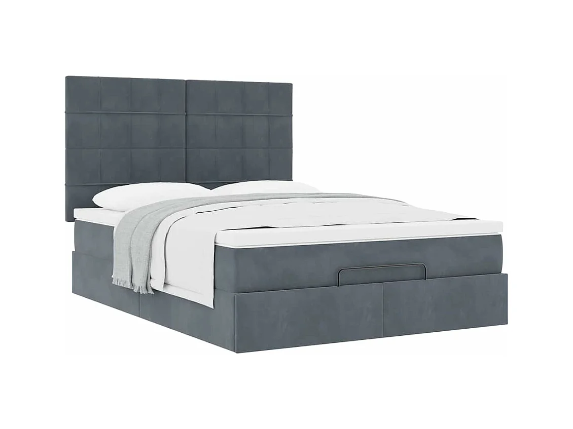 Cadre de lit ottoman avec matelas gris foncé 140x190 cm velours
