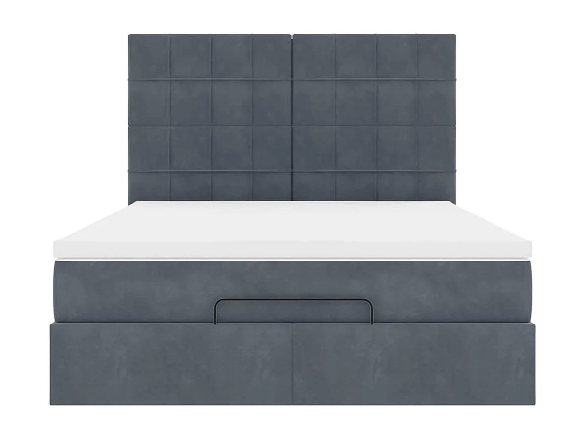 Cadre de lit ottoman avec matelas gris foncé 140x190 cm velours