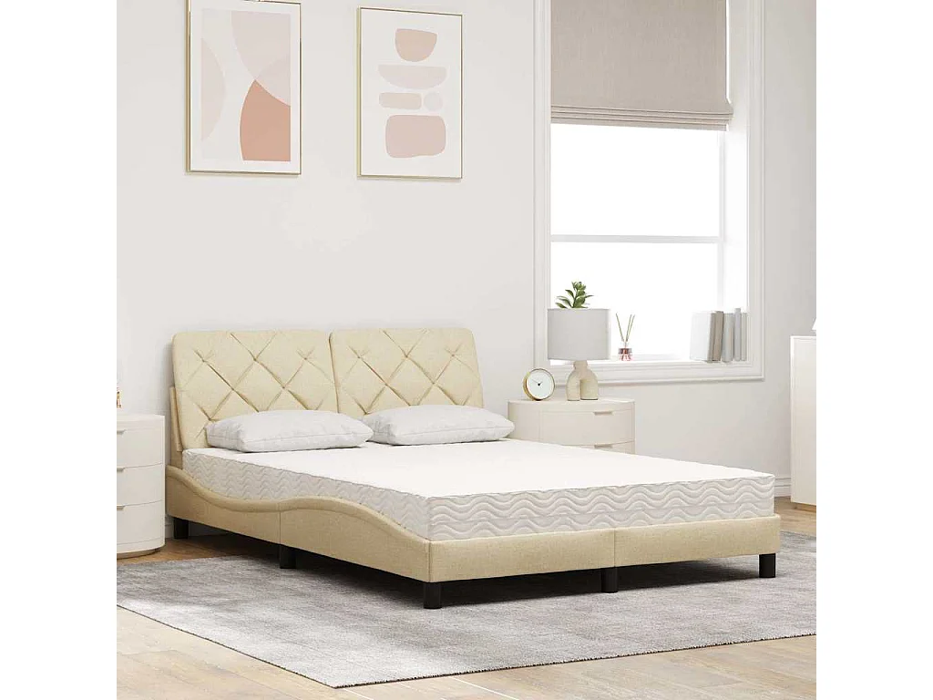Cama com colchão 140x190 cm tecido cor creme